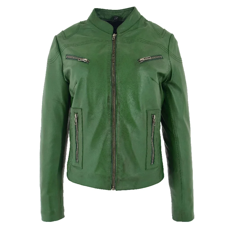 Womens Fitted Leather Biker Jacket Casual Zip Up Coat Jenny Green Wool Jacket Cashmere Jacket Tweed Jacket