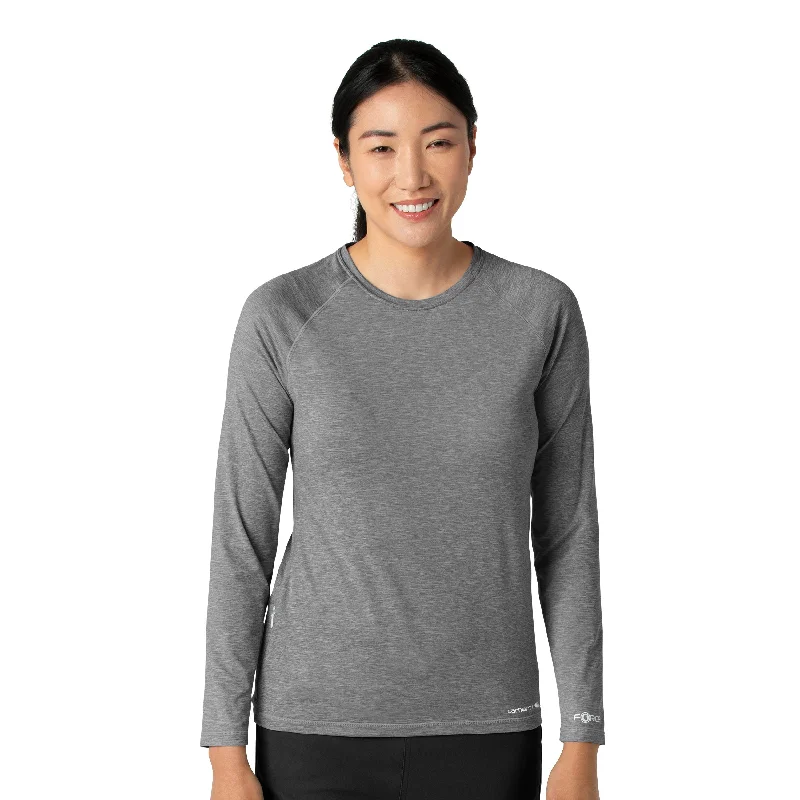Carhartt Force Sub-Scrubs Women's Performance Long Sleeve Tee - Grey Heather Solid Print Embellished