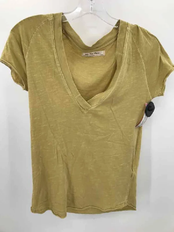 Pre-Owned Free People Yellow Size XS V Neck T-shirt Chenille Blend Fleece Blend Nylon Blend