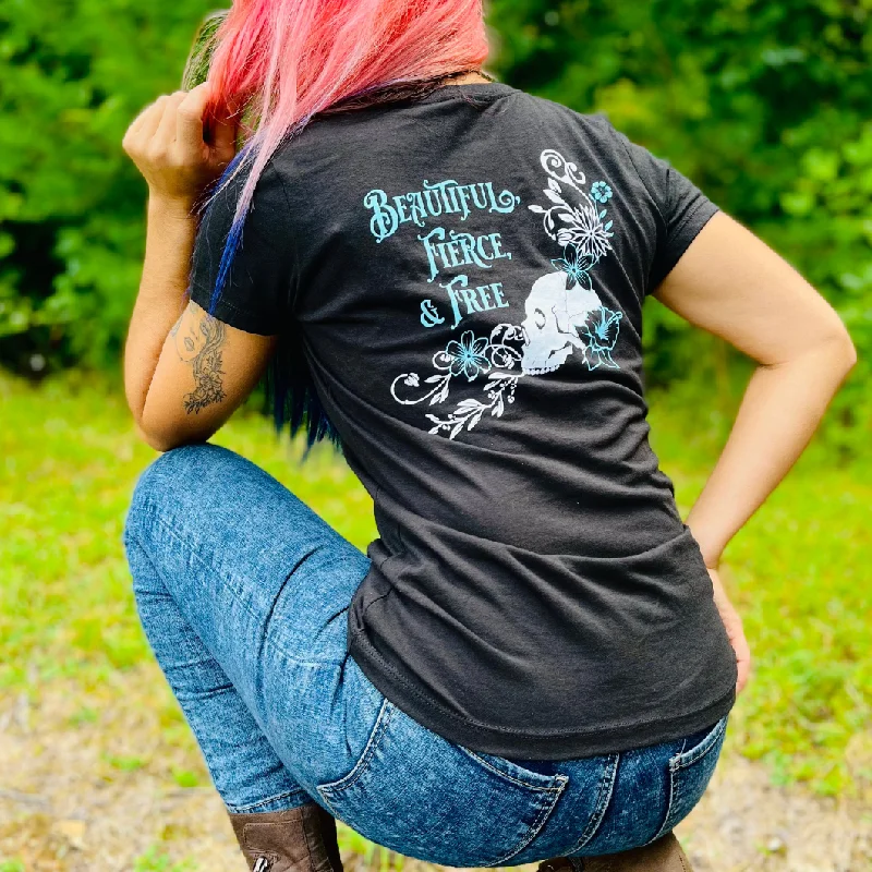 Women's Wildflower V Neck T-Shirt Embroidered Appliqued Beaded