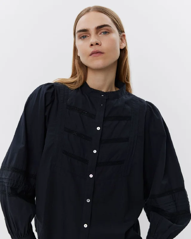 CARLINASW SHIRT - Black Notch Collar Peter Pan Collar Cowl Neck