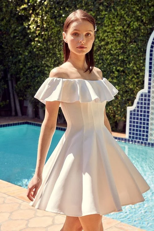 A-Line Ruffle Dress - White, Hot Pink, Lime Green