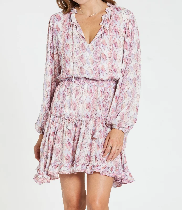 ABELLA TIERED RUFFLE DRESS IN THISTLE SNAKE