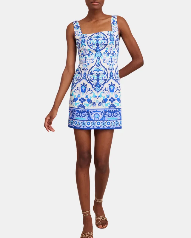 ANNA DRESS IN DAMASK BLUE