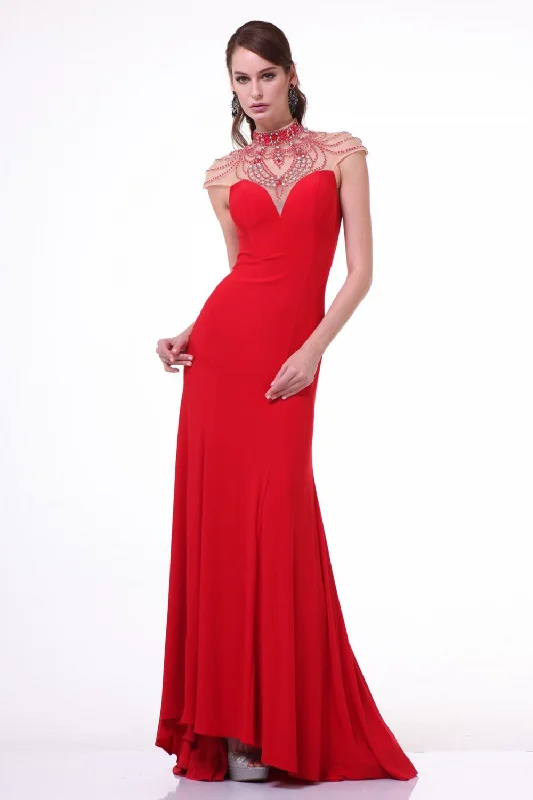 Beaded High Neck Stretch Knit Sheath Dress By Cinderella Divine -8105