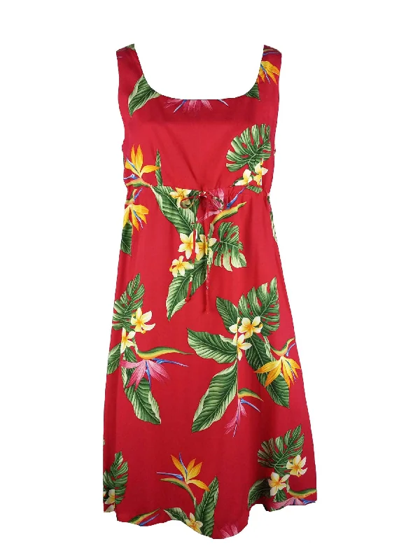 Bird of Paradise Display Women's Empire Tie Front Hawaiian Dress (Generous Fit)