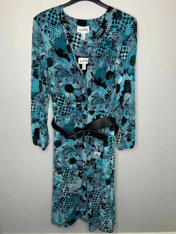 Black & Blue Belted Longsleeve Dress