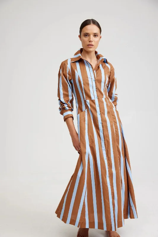Blaze Dress | Cigar/Azure Stripe