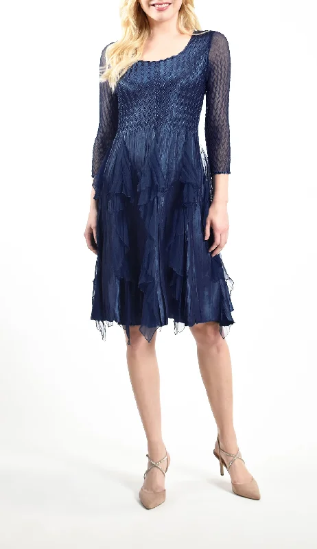 Scoop Neck Ruffle Charmeuse/Chiffon Cocktail Dress