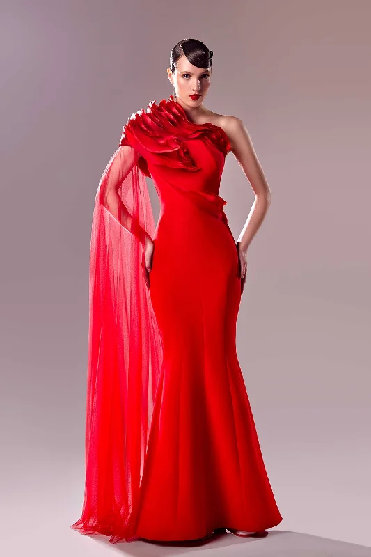 Cape sleeve mermaid crepe dress