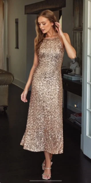Champagne Sequin Open Back Dress