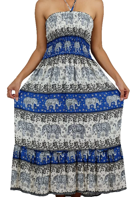 Chang Hits Halter Elephant Dress Blue