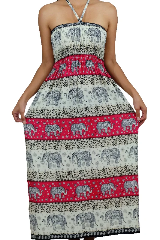 Chang Phun Halter Elephant Dress White and Pink