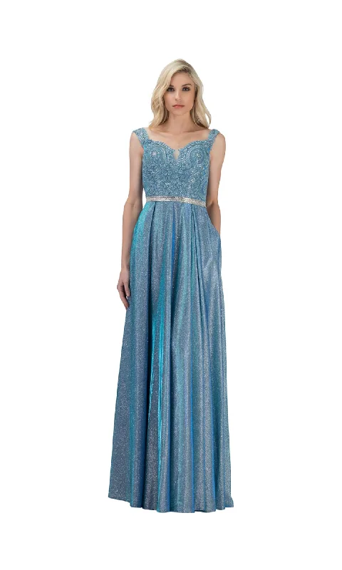 Beaded-Belt Long Glitter Prom Dress: Chicas DM4008