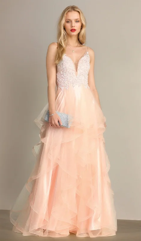 Sheer-Sides Long Tiered Prom Dress: Chicas XR6006