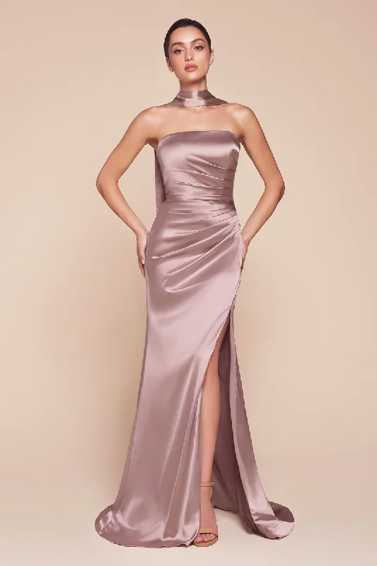 Cinderella Divine -7451 Strapless Satin Prom Sheath Dress