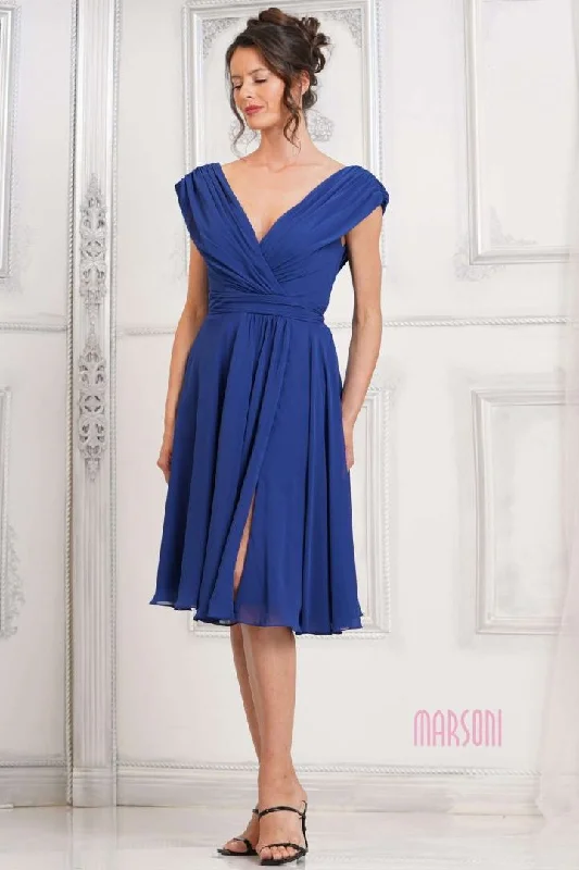 Marsoni by Colors -M251S V-Neck Ruched Bodice Short A-Line Dress