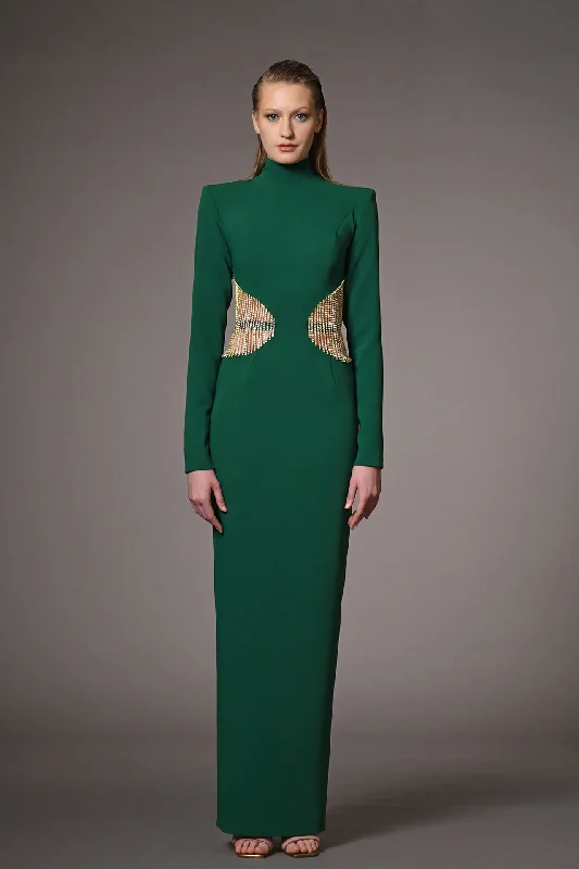 Crepe dress with rhinestone fringes