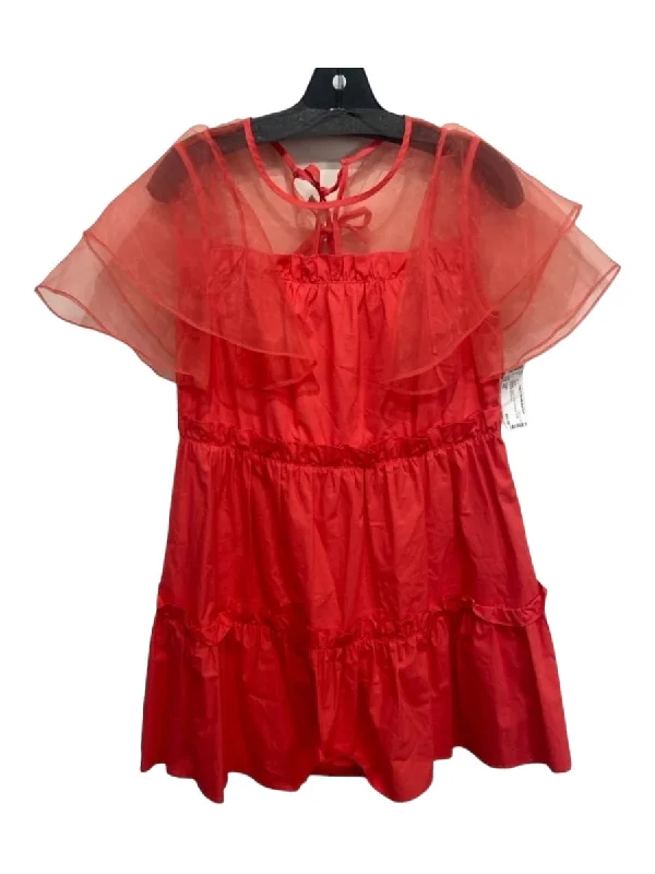 Crosby Size XS Orange Cotton Sheer Accents Ruffle Tie Back Dress