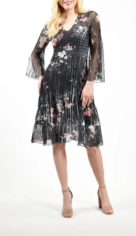 V Neck Chiffon Dress with Split Sleeve