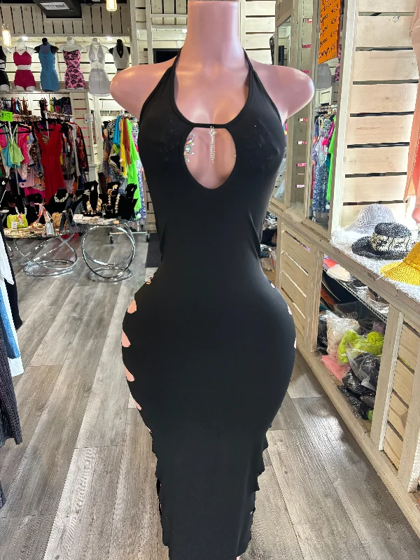 Cut Up Black Dress