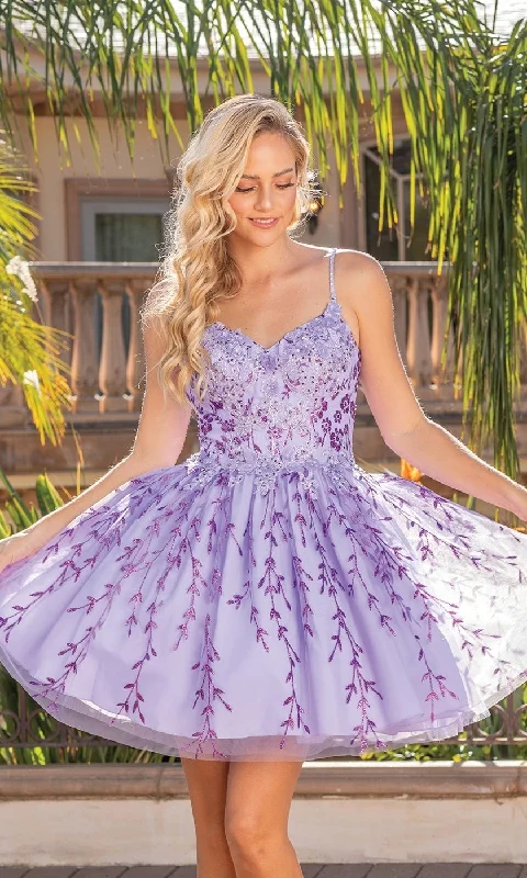 Embroidered Babydoll Short Glitter Prom Dress