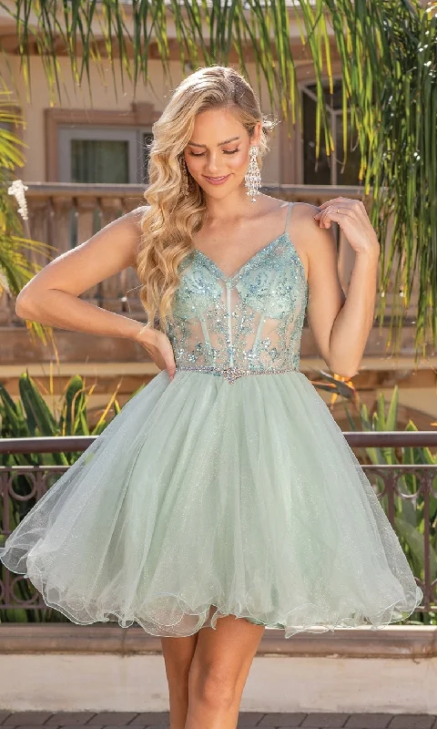 Sheer-Corset Short Babydoll Homecoming Dress 3337