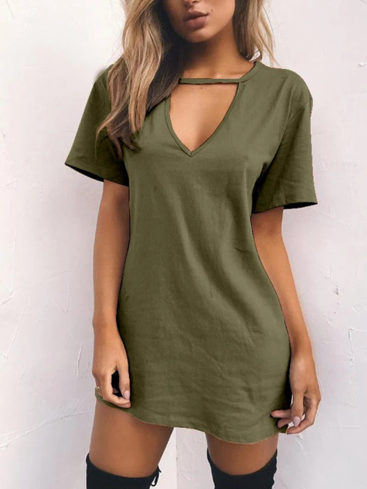 Deep V Neck Cut Out Loose Dress
