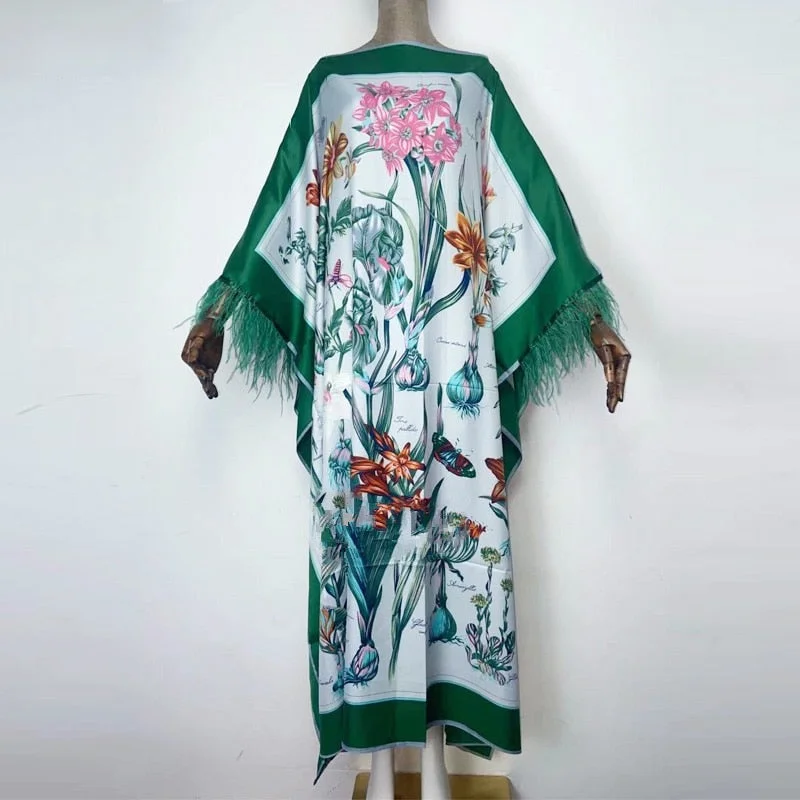 Desire Kaftan Feathered Sleeve Dress