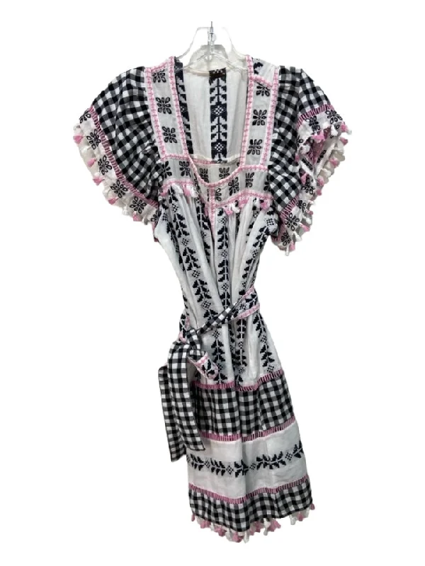 Dodo Bar Or Size M White, Black, Pink Cotton Embroidered Geometric Dress