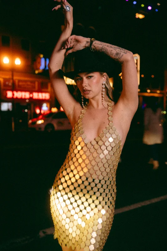 Downtown Disco Dress in Gold