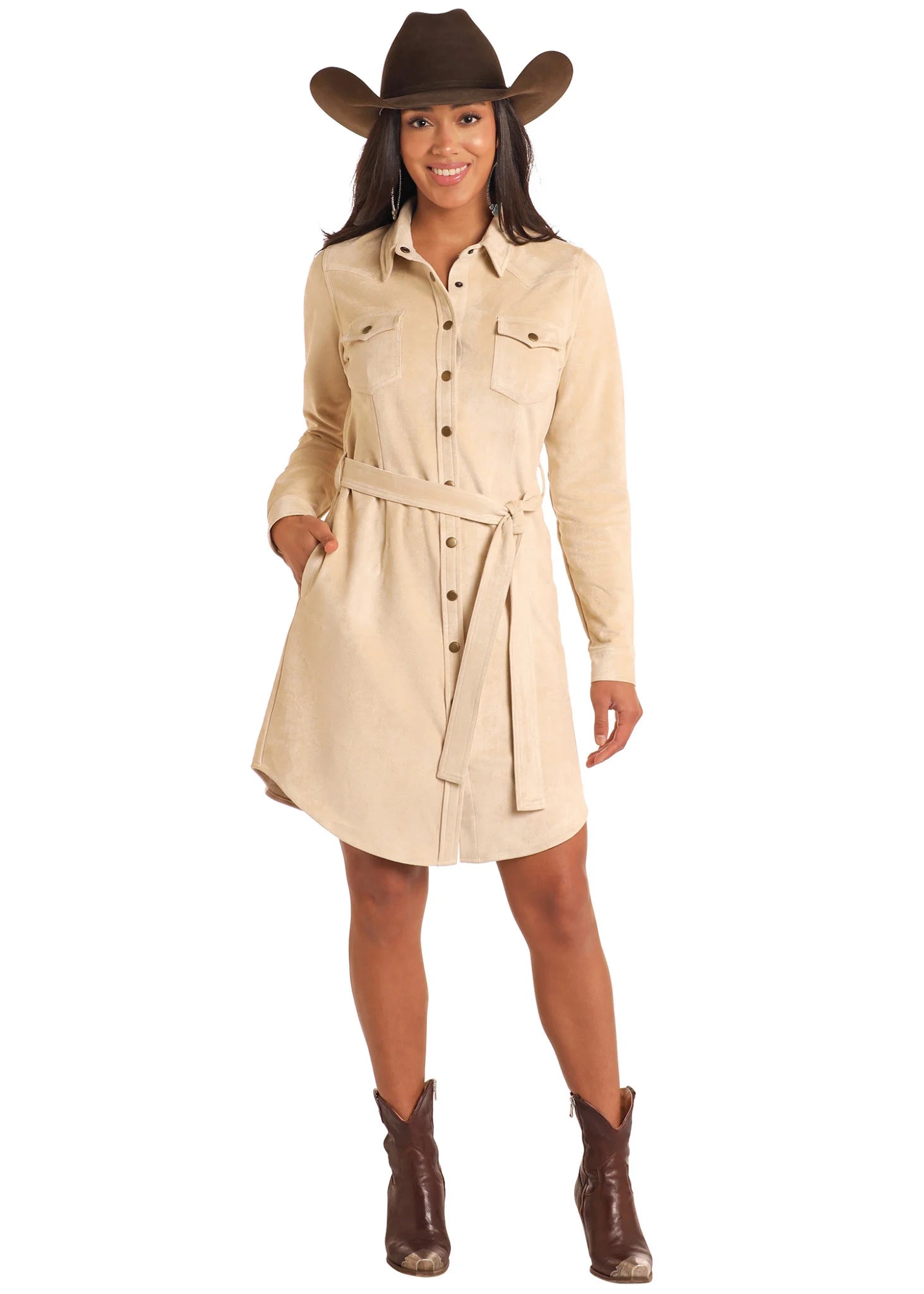 PANHANDLE SLIM MICROSUEDE SNAP DRESS