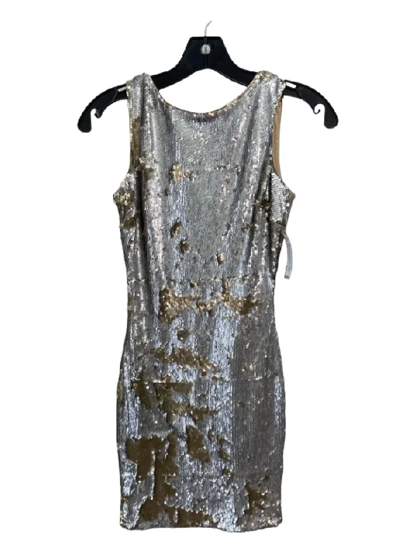 Dress the Population Size XS Silver & Gold Polyester Blend U Back Fitted Dress