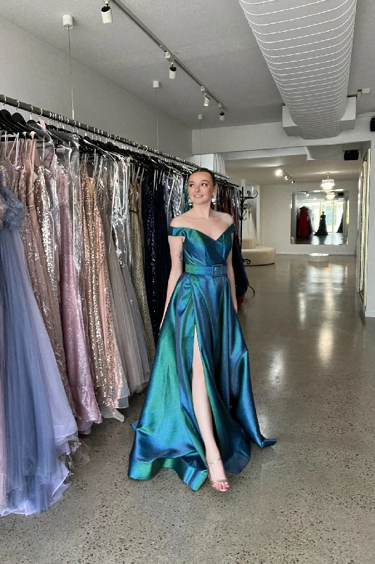 Clover Strapless Metallic Formal Dress – PO877 Blue/Green