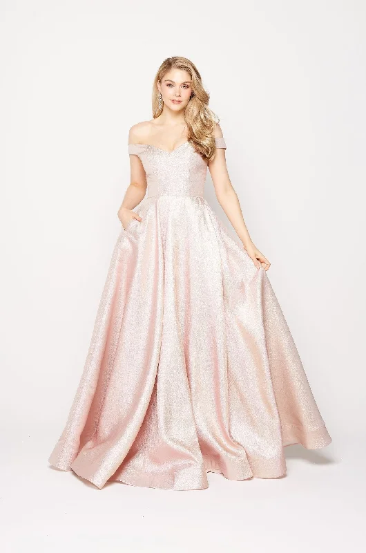 Clover Strapless Metallic Formal Dress – PO877 Pink/White Gold
