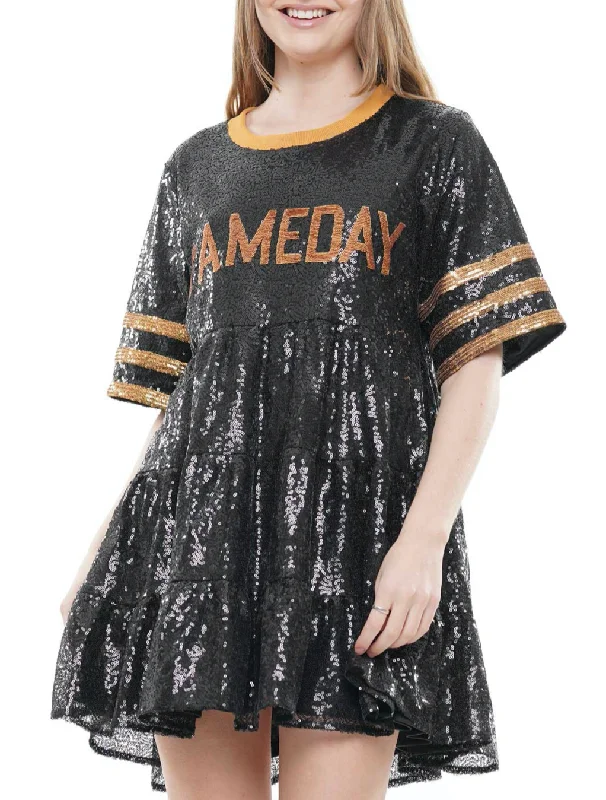 Game Day Sequin Dress - Black and Gold