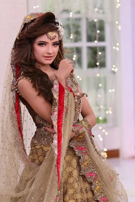 Golden Brown Simple Walima Dress