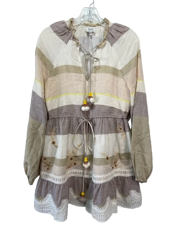 Hemant & Nandita Size XS White Beige Yellow Cotton Blend round split neck Dress