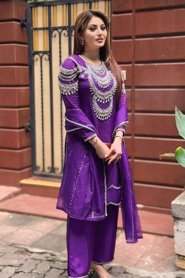 Indian Actress Urvashi Rautela Dark Purple Dress For Diwali