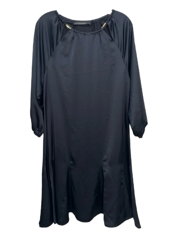 Iris Setlakwe Size 4 Black Polyester Knee Length Long Puff Sleeve Dress