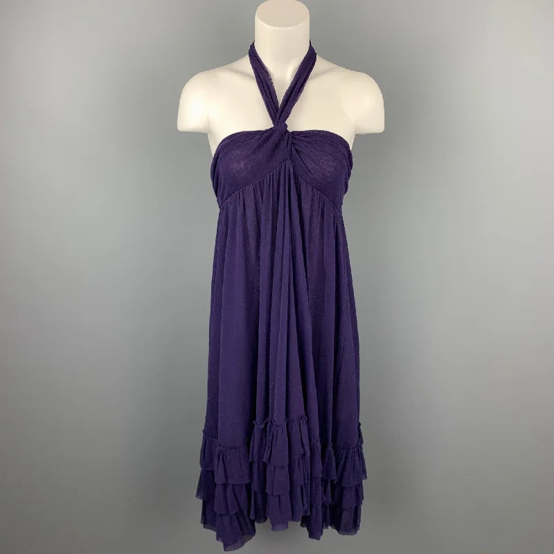 JEAN PAUL GAULTIER Size M Eggplant Purple Tulle Polimide Cocktail Dress