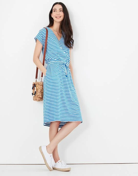 Joules Women's Kylie Drawstring Waist Jersey Dress - Blue Stripe