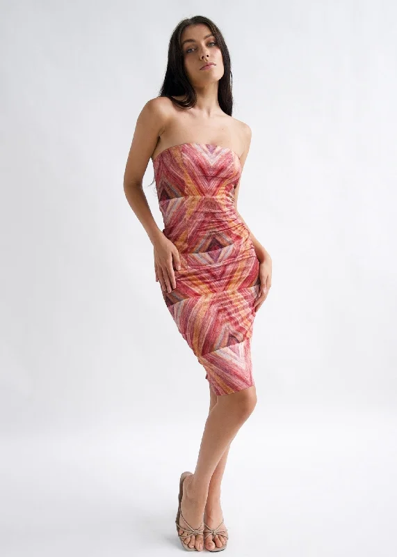 Printed Strapless Satin Dress "Kala"