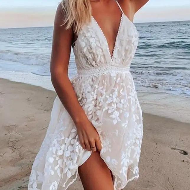 Lace V-Neck backless resort dress