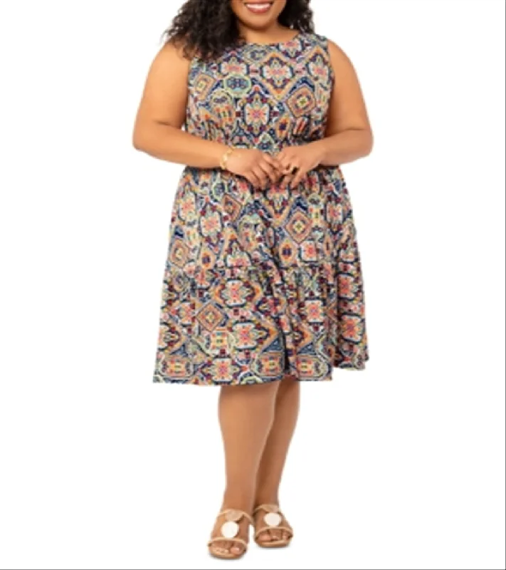 Leota Women's Kristen Moroccan Tile Dress Blue Size 2X