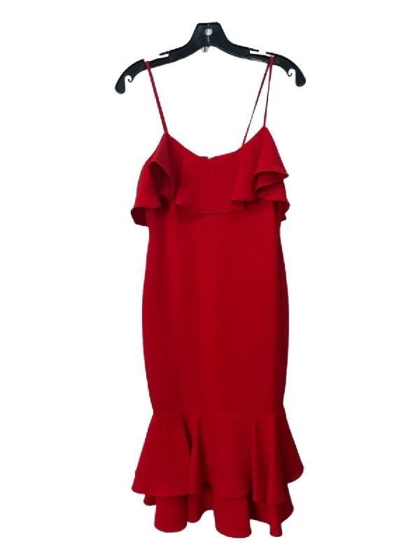 Likely Size 2 Red Polyester Blend Spaghetti Strap Pop Over Flounce Hem Dress