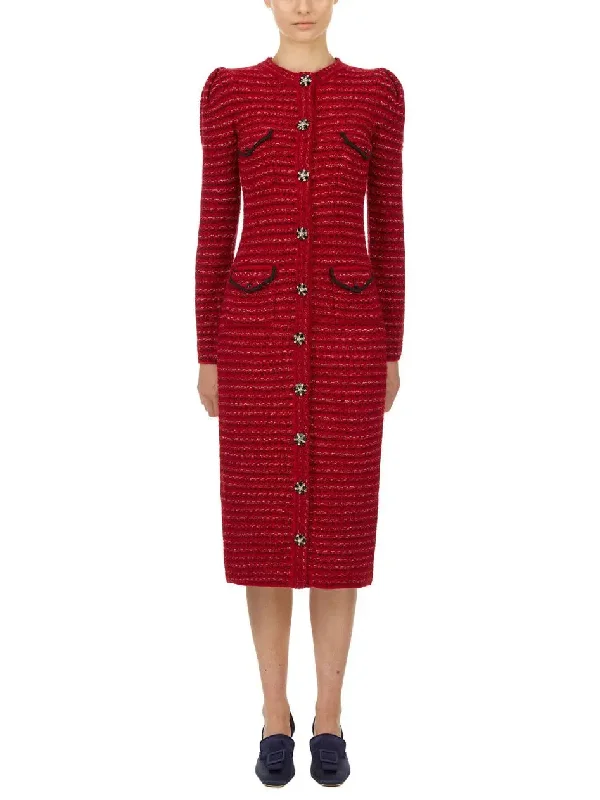 Longline Knit Cardigan Dress, Red