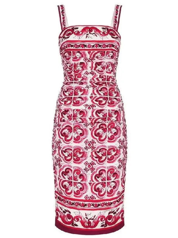 Majolica Print Fitted Dress