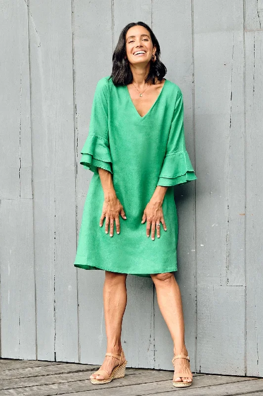 Mari Pure Linen Dress Emerald