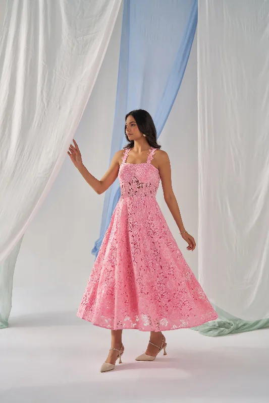 Marshmallow- Adaara pink cutwork Ankle length corset dress